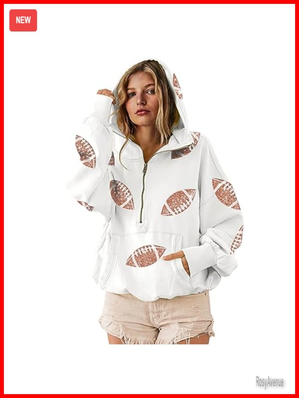 Sequin Football Hoodie Womens Oversized Sweatshirt Game Day Pullover